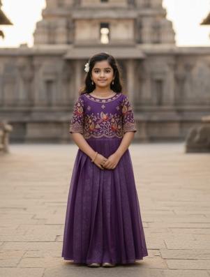 Kids gown georgette silk purple Kids clothing supplier in India